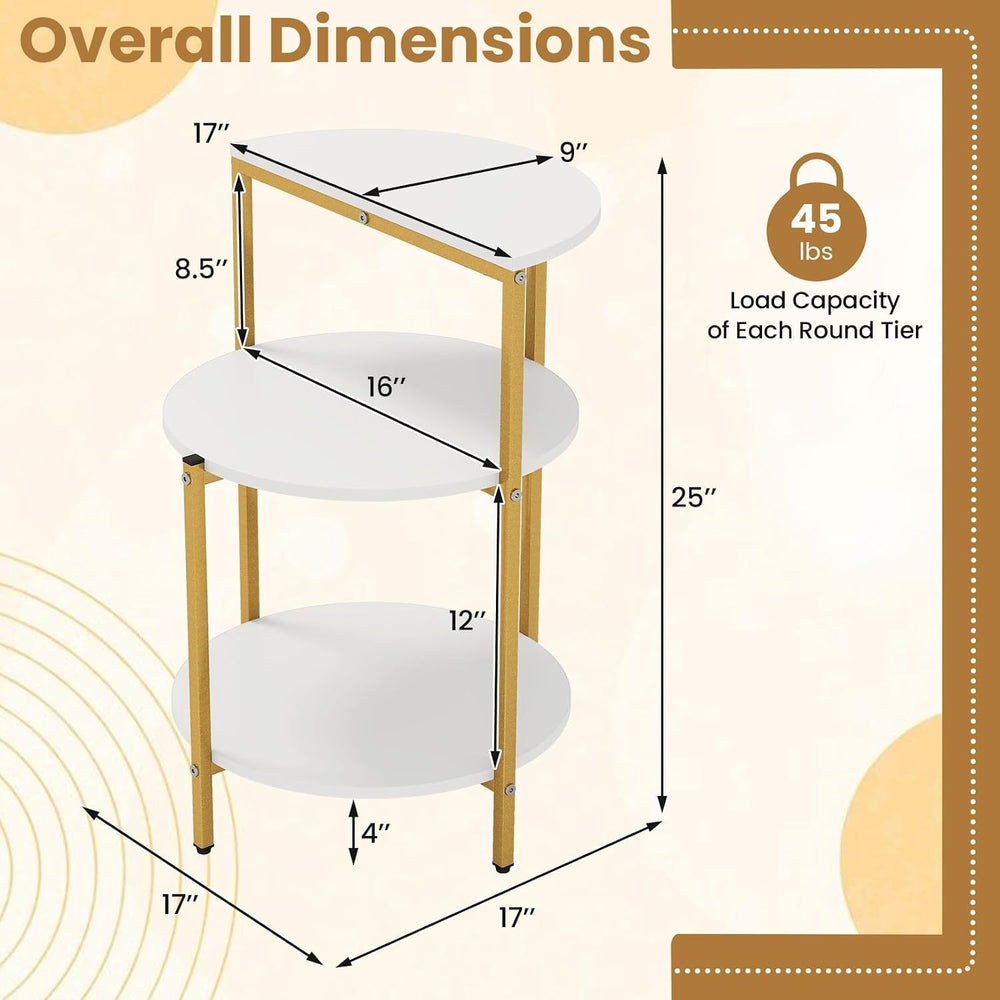 Giantex 3-Tier Round Side Table Set of 2, Wood Bedside Sofa End Table with St...
