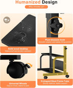 Portable Rolling Desk on Wheels Adjustable Height Desks for Small Spaces, 32" Computer Desk with Storage Shelves for Home Office Black