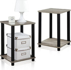 FURINNO Stylish End Table, French Oak Grey/Black,2-Pack (2-99800GYW)