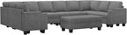 Belffin Oversized U Shaped Modular Sectional Couches for Living Room 10 Seater Modular Sofa Set with Storage Ottoman Large Sectional Couch with Cup Holder. Light Grey Sofa