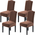 H.VERSAILTEX Velvet Dining Chair Covers Stretch Chair Covers for Dining Room Set of 4 Parson Chair Slipcovers Chair Protectors Covers Dining, Soft Thick Solid Velvet Fabric Washable, Caramel