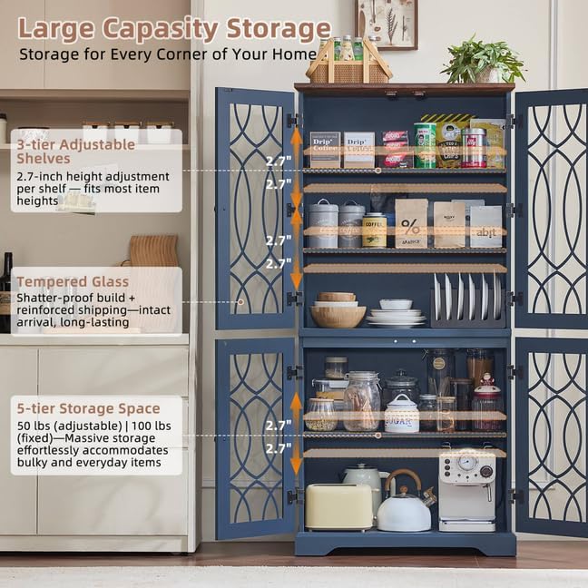 Joaxswe 67" Tall Pantry Cabinet Set of 3, Vintage Kitchen Pantries Cabin...