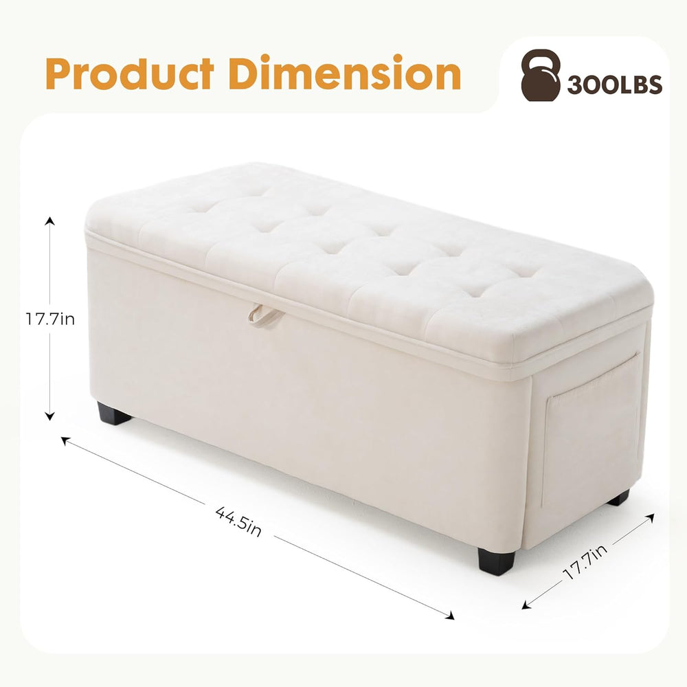 45" Storage Ottoman Bench, Tufted Ottoman with Storage for Living Room, ...