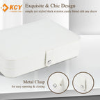 KCY Jewelry Box for Women Girls,Small Travel Jewelry Organizer Case,PU Leather Portable Jewellery Storage Boxes Display Holder for Ring Earrings Necklace Bracelet Bangle, Men Teen Kids Gift, White