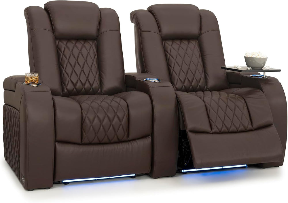 Seatcraft Diamante Home Theater Seating Brown Row of 2 | Italian Leather, Wal...
