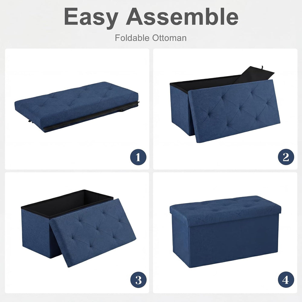 DUMOS 30 Inch Foldable Storage Ottoman Bench, Large Ottoman with Storage