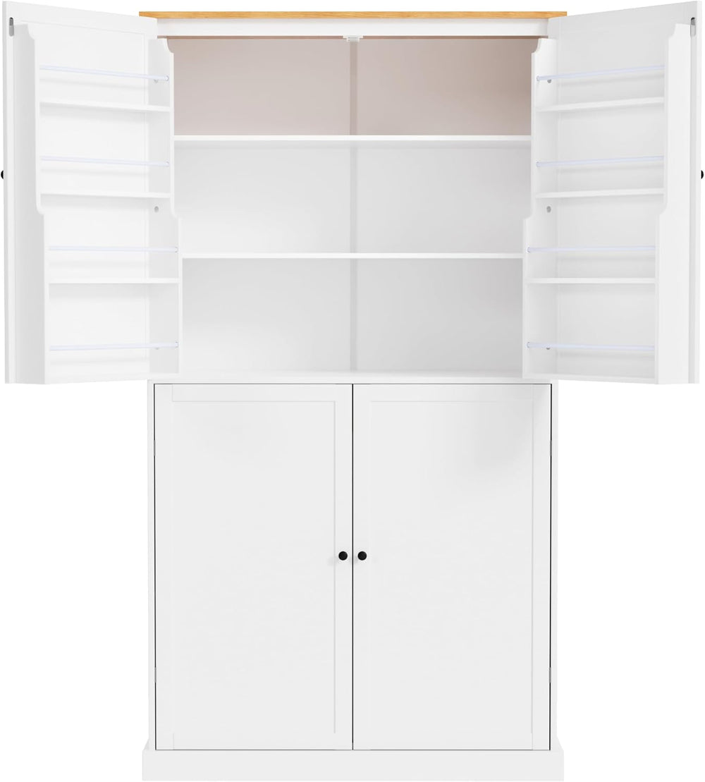 71.3 Inch Tall Freestanding Kitchen Pantry Cabinet, Large Food Storage Cupboa...