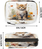 Watercolor Lovely Cat Flower Pill Organizer Travel Medicine Case with Zipper Daily Vitamin Storage Bag Portable 8 Slot Weekly Pill Box Supplement Holder for Home Office Gym Travel
