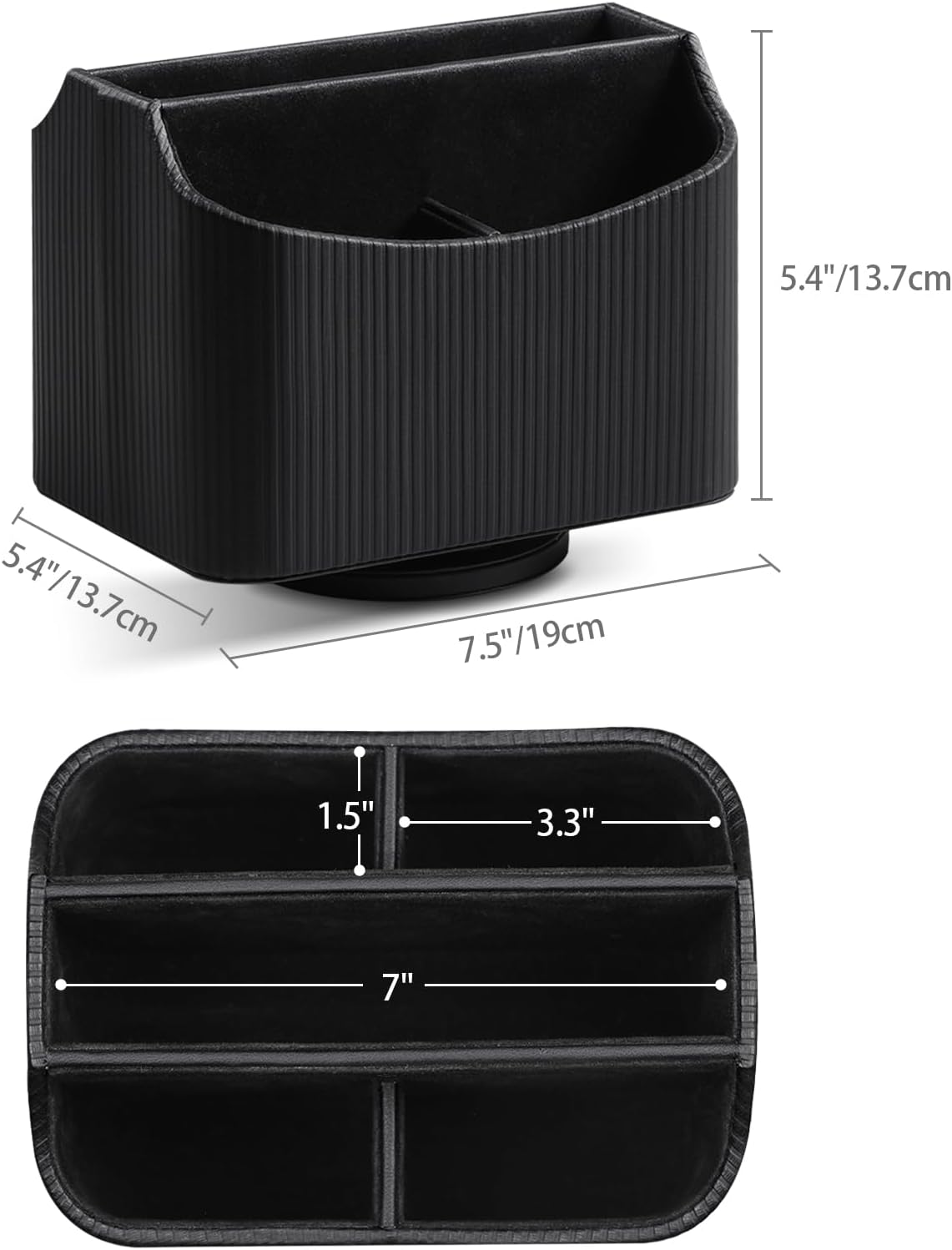 PU Leather Remote Control Holder, 360 Degree Rotating Desk Organizer Storage Table Remote Caddy, Spinning Bedside Organizer Nightstand Organizer for Desktop Office Home Black