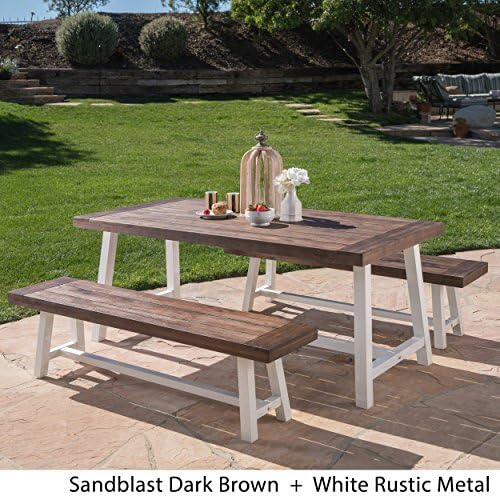 GDFStudio Cassie Outdoor Modern Industrial 3 Piece Acacia Wood Picnic Dining ...