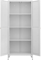 Metal Adjustable 2-Door Pantry Cabinet with 180LB Capacity Shelves – Durable Storage Organizer for Kitchen, Living Room, Dining Room and Office (White)