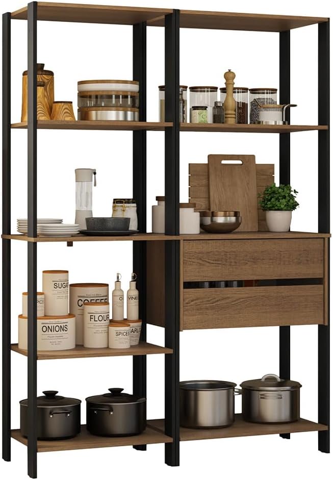 Madesa Kitchen Pantry Storage Rack with 2 Drawers and Open Shelves 51" L...