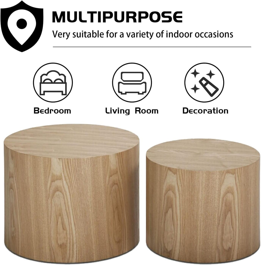Wood Side Table Round Small Coffee Tables Nesting End Table Set of 2 for Livi...