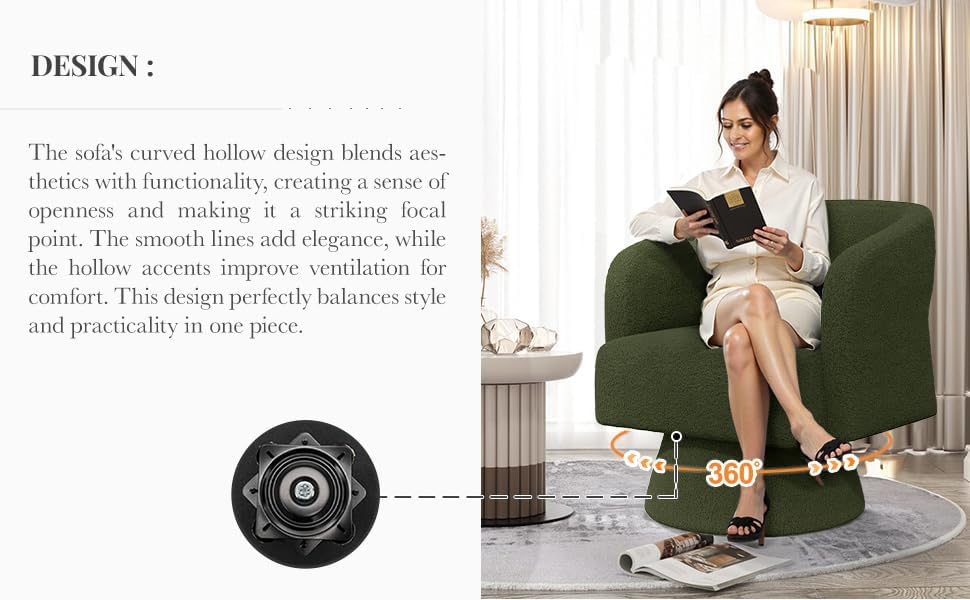 Luxanimarion Swivel Barrel Accent Chair Set of 2,Oversized Teddy Upholstered Round Swivel Chairs,Modern Luxury 360 Degree Living Room Vanity Chair for Bedroom Office,Green,2PCS