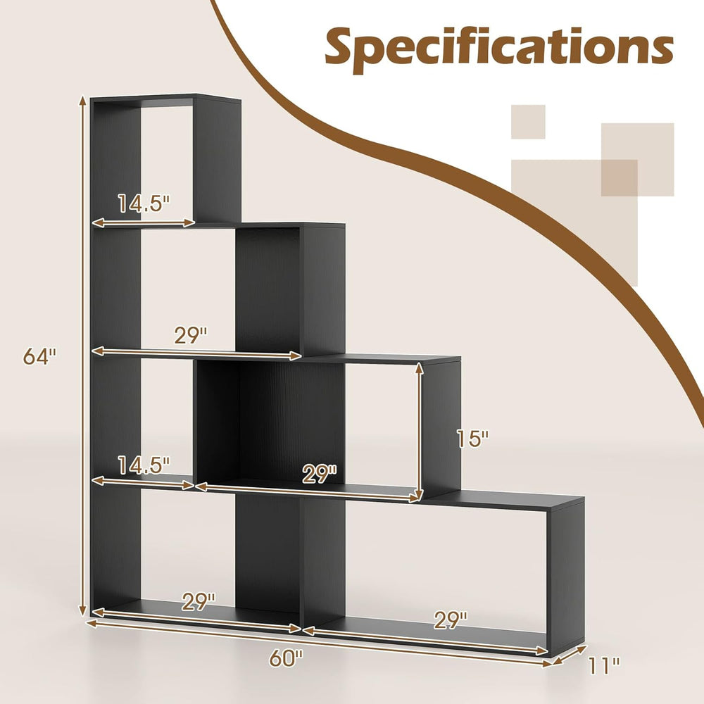 Tangkula 4-Tier Stepped Bookshelf, Freestanding 6 Cubes Ladder Bookcase with ...