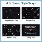 PH PandaHall Black Jewelry Tray 4 Pack Jewelry Organizer Tray Rectangle Display Trays Stackable Storage Case for Earrings Rings Necklaces Dresser Drawer Vendor Display Christmas Decor, 13.7x9.4inch