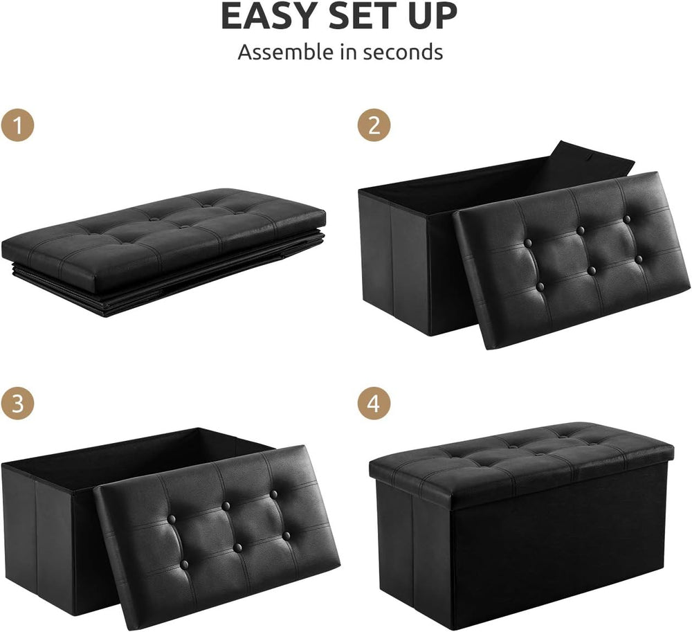 YOUDENOVA 30" Ottoman with Storage, Folding Faux Leather Bench, Black | ...