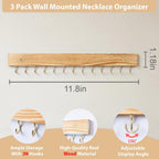 3 Pack Necklace Holder Wall Mounted Hanging Jewelry Organizer, Wooden Jewelry Hanger with 39 Hooks for Necklace Earring Bracelet & Accessories Display, Jewelry Storage Holder for Bedroom Closet Decor