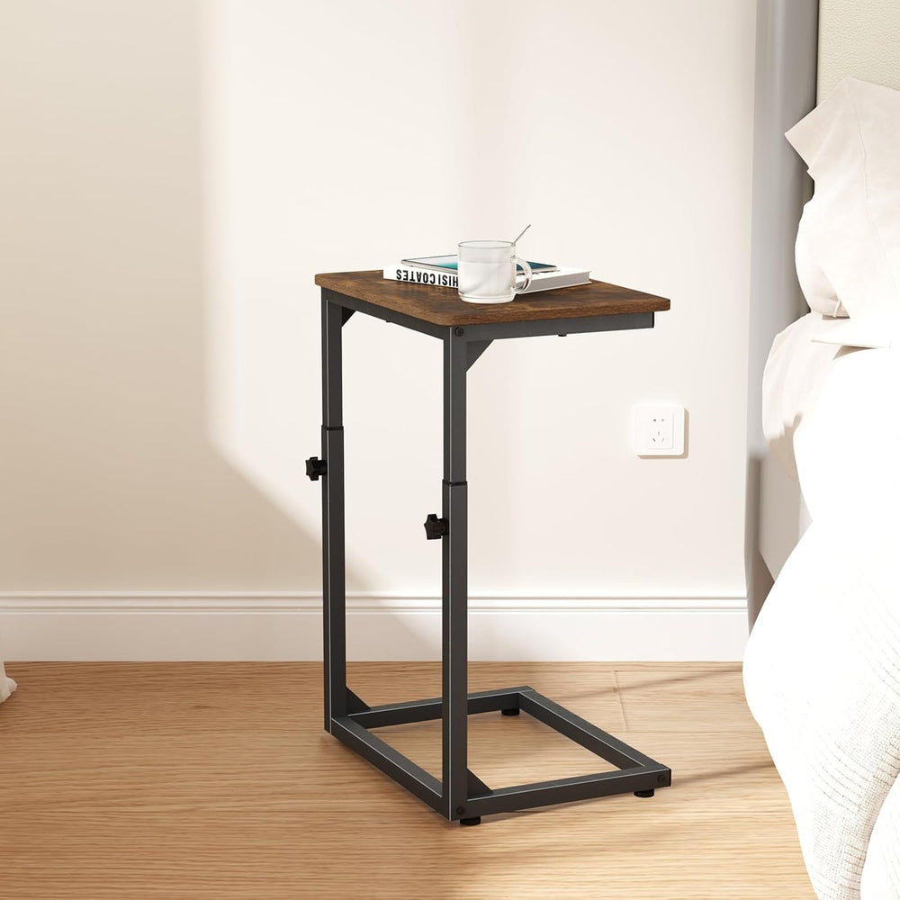 7-Level Adjustable C-Shaped End Table, Small Side Table for Couch, Sofa TV Tr...