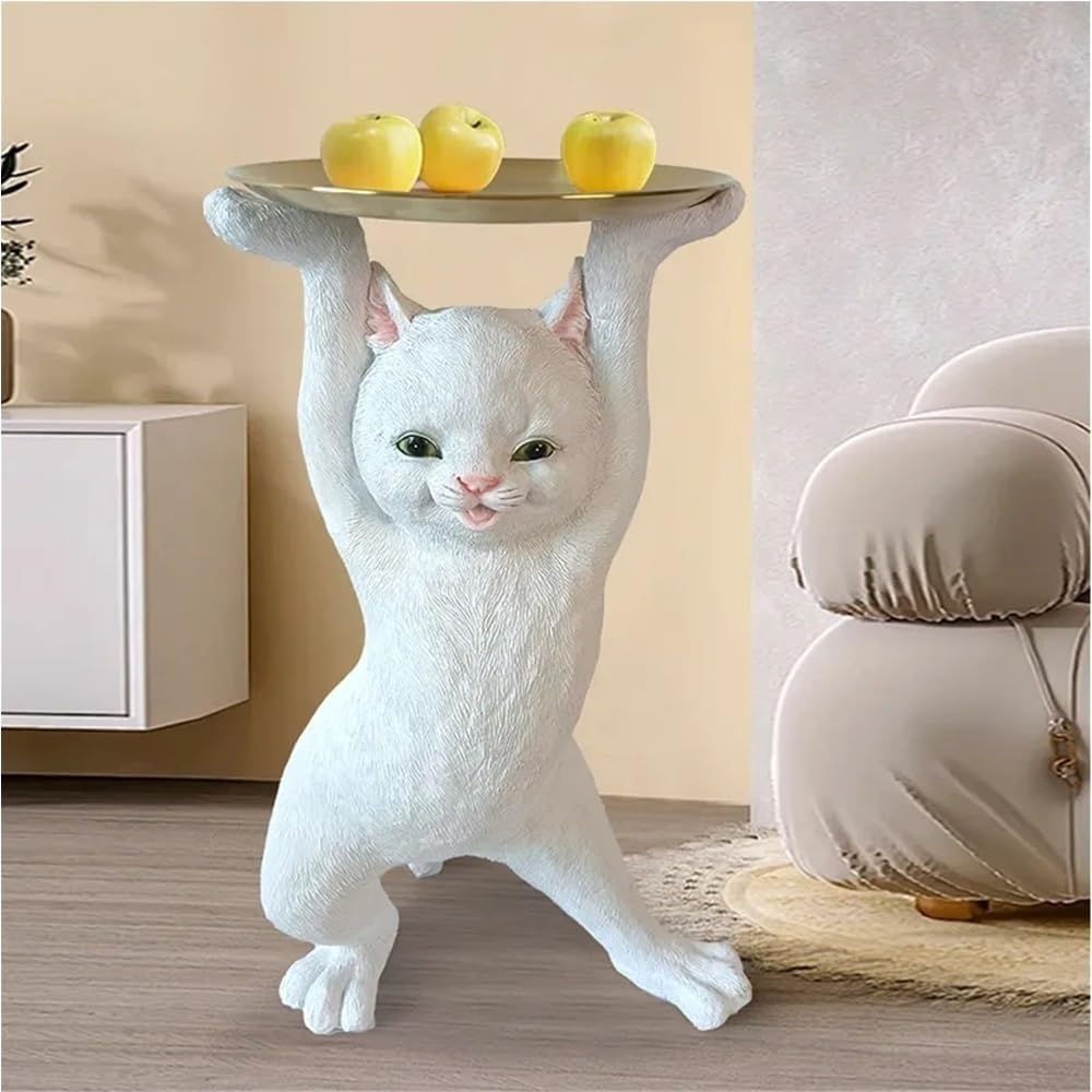 Cat Shape Accent Table with Metal Tray, Side Table for Home, Modern Minimalis...