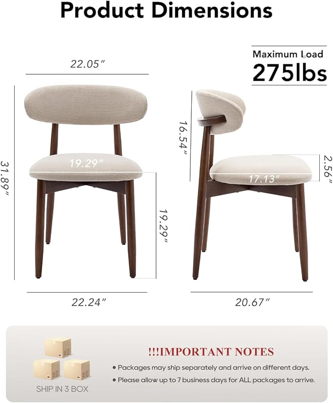 Dining Room Chairs Set of 6, Upholstered Farmhouse Dining Chairs, Modern Fabric Kitchen Chairs with Solid Wood Leg,Beige