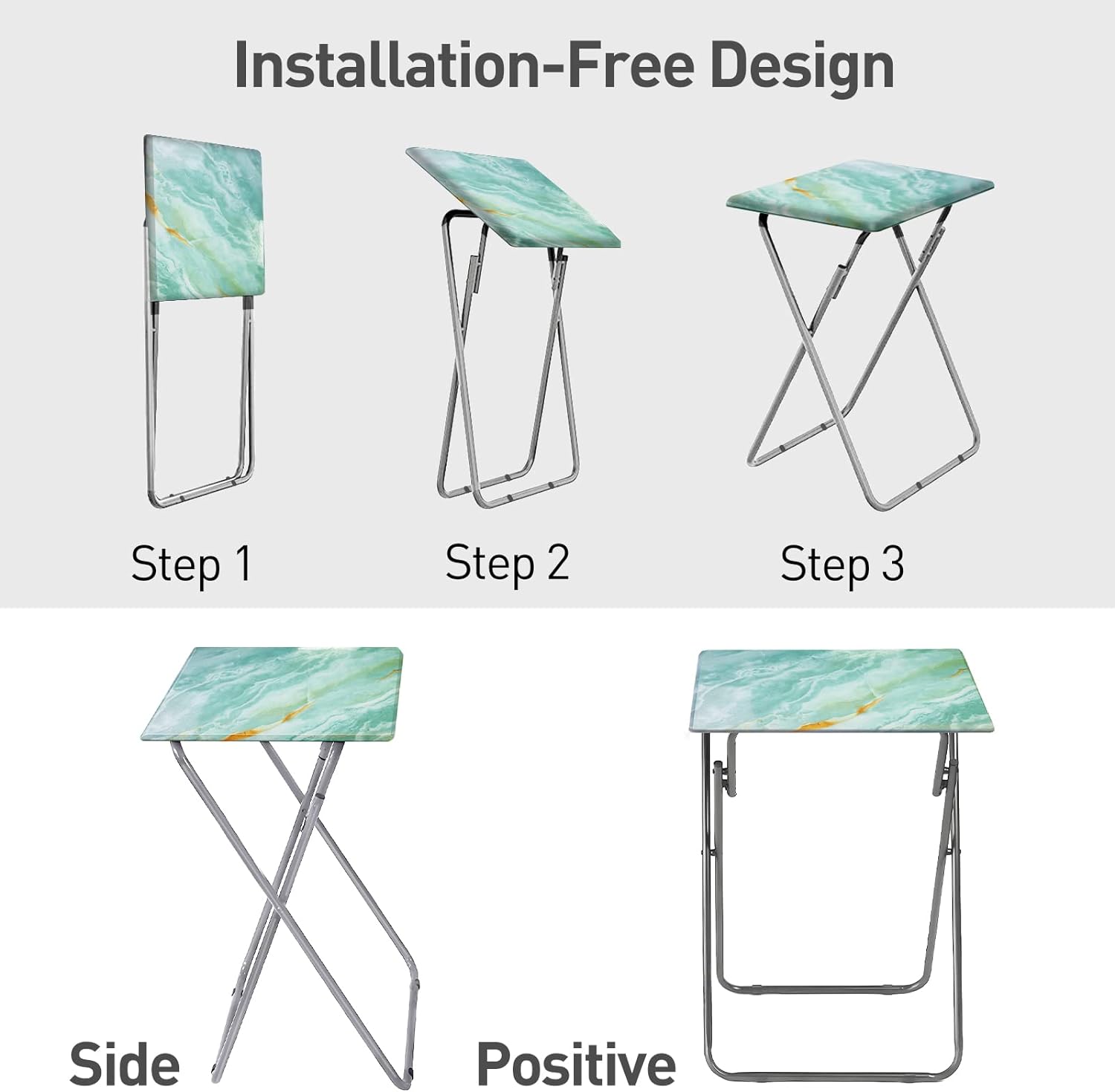 Garden 4 you Folding TV Tray Table TV Dinner Table with Sturdy MDF Top,Eating Trays for Living Room with No Assembly Required 15 x 18.9 x 26 in(Sea Blue,1PC)