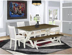 East West Furniture X077MZ001-6 6 Piece Kitchen Table Set Contains a Rectangle Dining Table with X-Legs and 4 Cream Linen Fabric Parson Chairs with a Bench, 40x72 Inch, Multi-Color