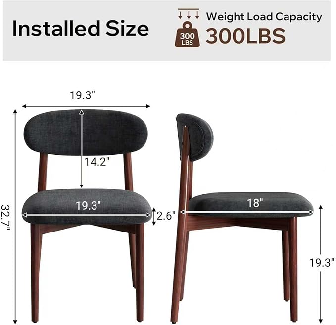 Wooden Dining Chair Set of 8, Modern Dining Chairs with with Curved Back, Fabric Upholstered Kitchen Dining Room Chairs with Adjustable Legs for Farmhouse Dining Living Room,Dark Grey