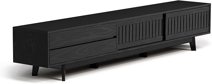 Mid Century Modern TV Stand for 85 Inch TVs, 78.7" Entertainment Center with Storage & Power Outlet, Media Console w/Drawers and Sliding Door, Television Stands for Living Room, Black