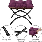 HollyHOME Fabric Lazy Chair with Foldable Ottoman, Accent Comfy Lounge Arm Chair and Folding Footrest Stool Set, Leisure Sofa Reading Chair and Footstool for Living Room, Bedroom, Dorm, Deep Purple