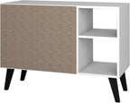 Manhattan Comfort Amsterdam Mid Century Modern Sideboard with 2 Open Cubby Spaces & 2 Concealed Shelves, Versatile and Functional Buffet Cabinet, Media Console for 32'' TV, Matte White