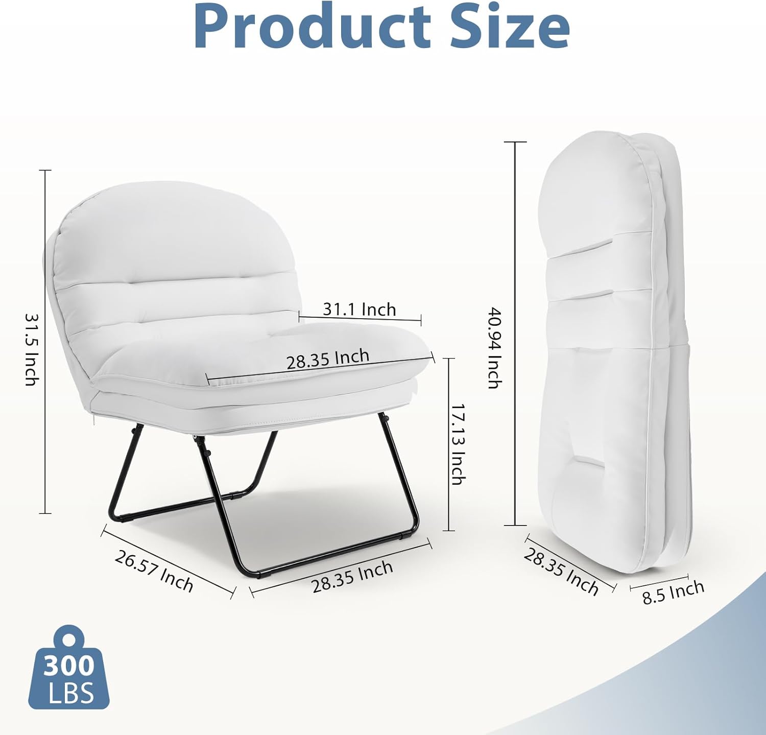 DUMOS Comfy Saucer Chair,PU Leather Foldable Chairs for Bedroom, Living Room, Dorm & Gaming, Small Foldable Fashion Floor Chair with Back Support for Small Spaces Adults, Snow White