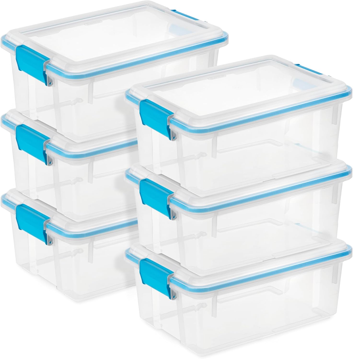 Sterilite 6-Pack Gasket Box, Weather-Resistant Storage Bins with Latching Lids, 12 Quart - Heavy-Duty Organizing Containers for Closet, Bathroom, and Office
