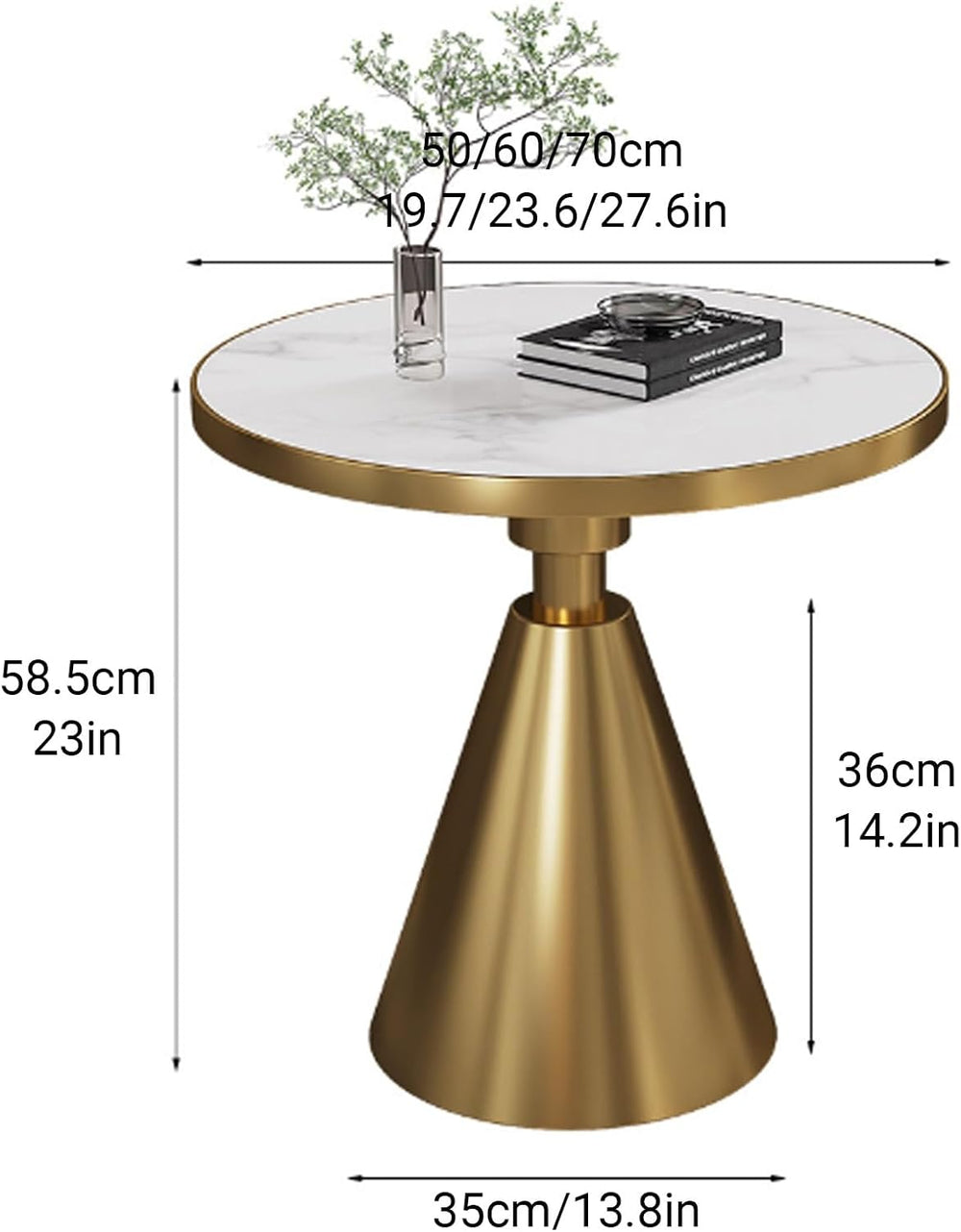 Modern Small Round Side Table with Rock Slab, Luxury Faux Marble Sofa End Tab...