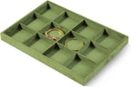 Velvet Stackable Jewelry Display Tray, 12 Grid Watch Bangle Bracelet Storage Tray, Makeup Drawer Insert Jewelry Shop Organizer Plate (Olive Green)