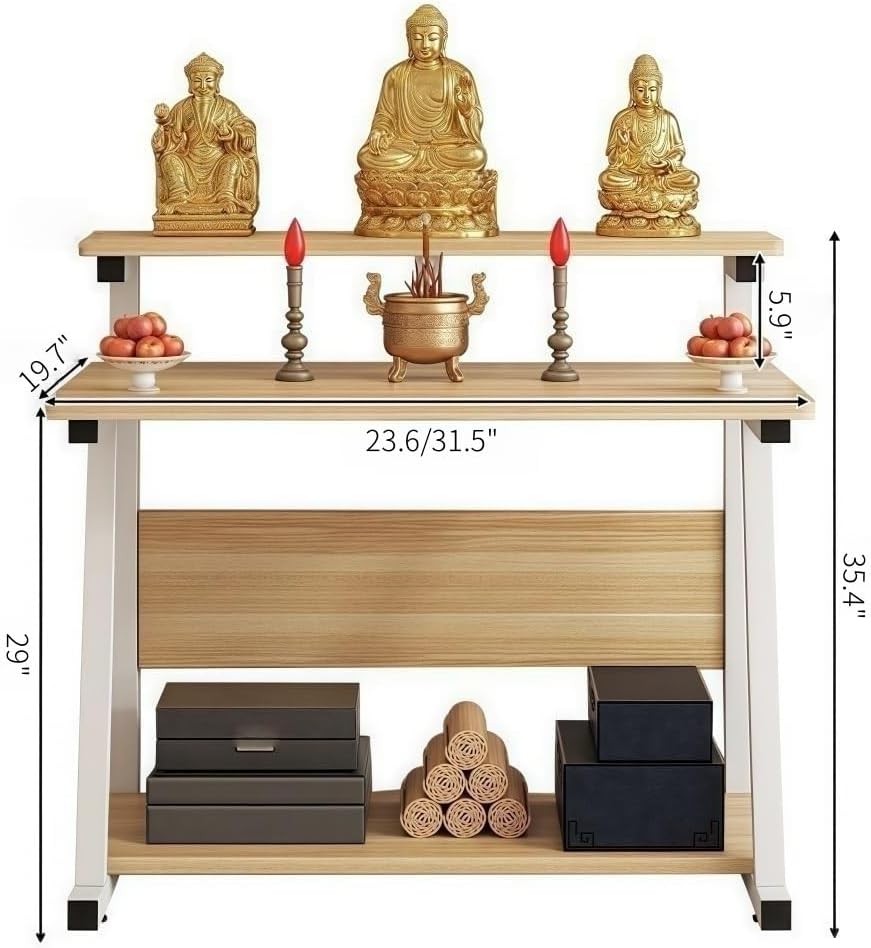 Altar Table with Dual-Tier Design, Compact Home Prayer Table with Storage She...