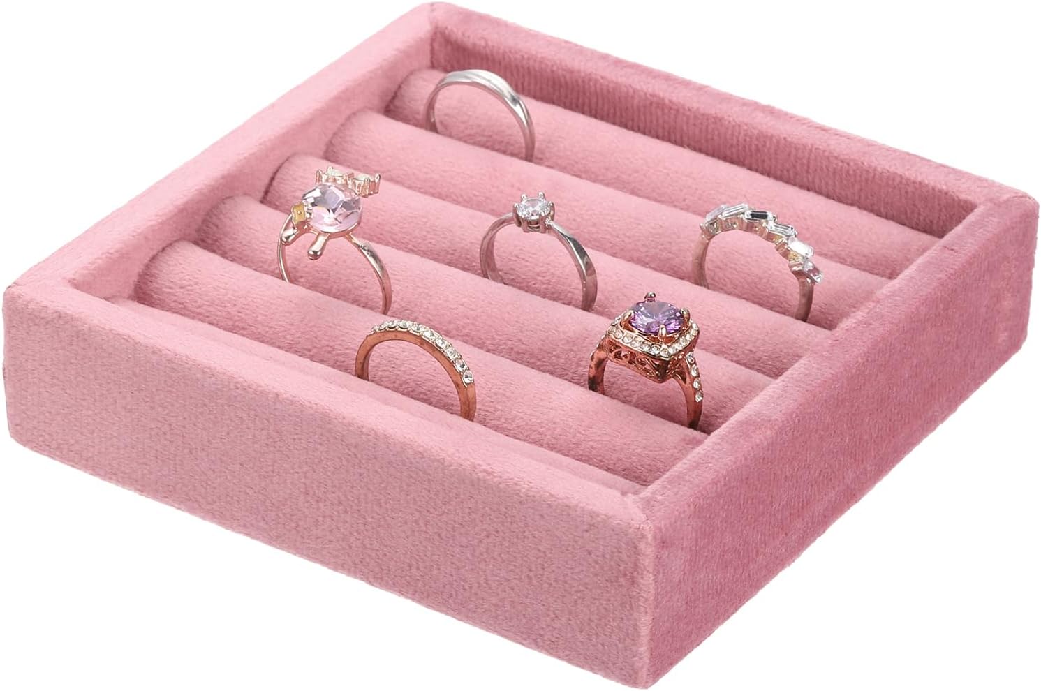 uxcell Stackable Jewelry Storage Tray, Jewelry Tray Drawer Organizer, Small Display Box for Earrings, Necklaces, Rings and Bracelets, Pink