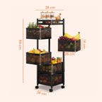 Avilia - Multipurpose Folding Trolley with Wheels with Large Baskets and Space-Saving Structure for Kitchen, Bathroom and Office, Folding Design with Brake Wheels (Black Square, 5 Baskets)