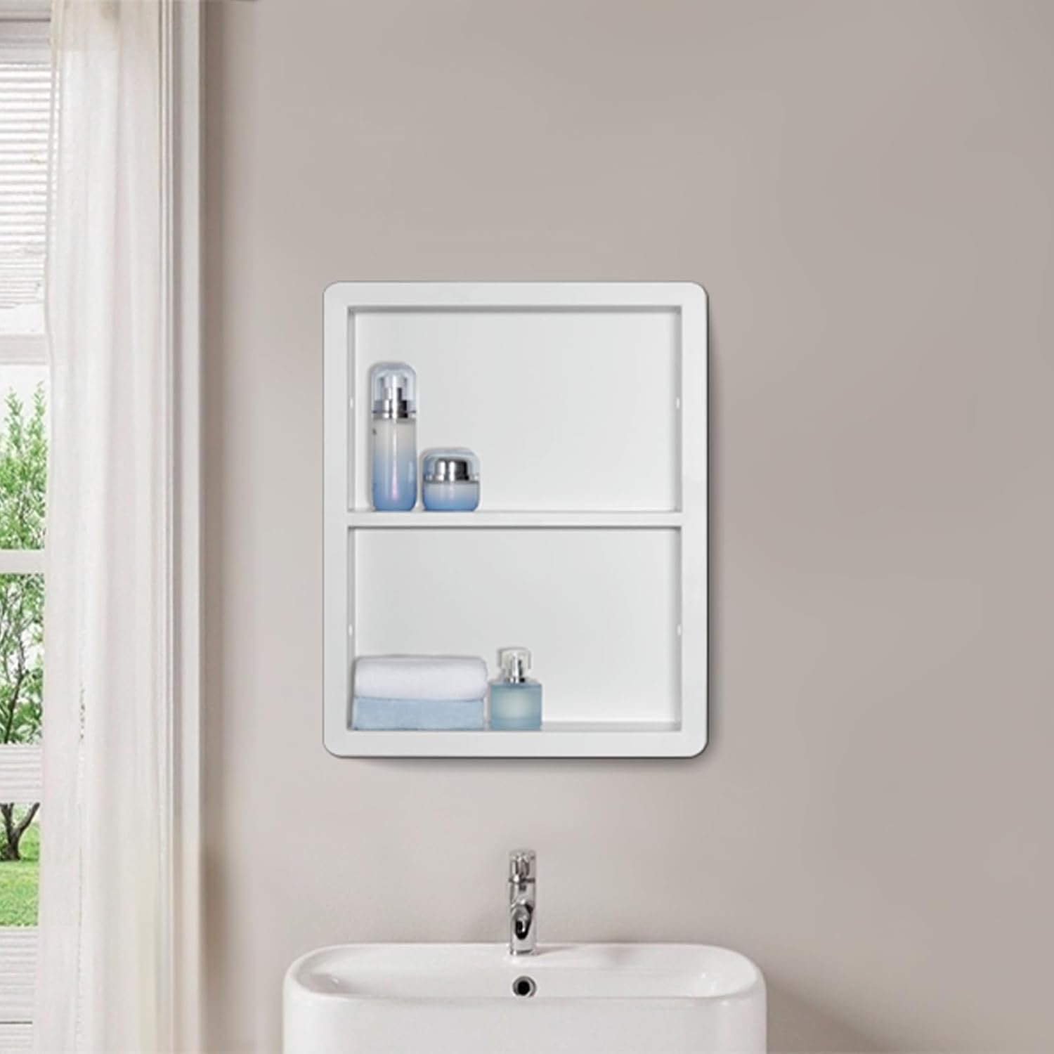 Shower Niche 14x18, Recessed Medicine Cabinet Without Mirror, 304 Stainless Steel Bathroom Storage Cabinet with Shelf, Waterproof Wall Niche for Bathroom in Matte White