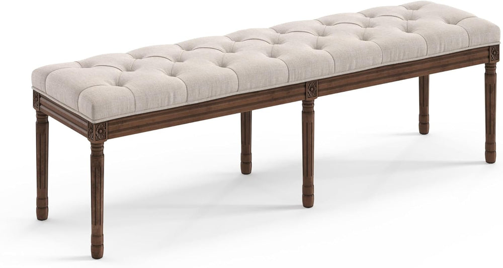 LUE BONA 60" Fabric End of Bed Bench, Upholstered Tufted French Bedroom ...