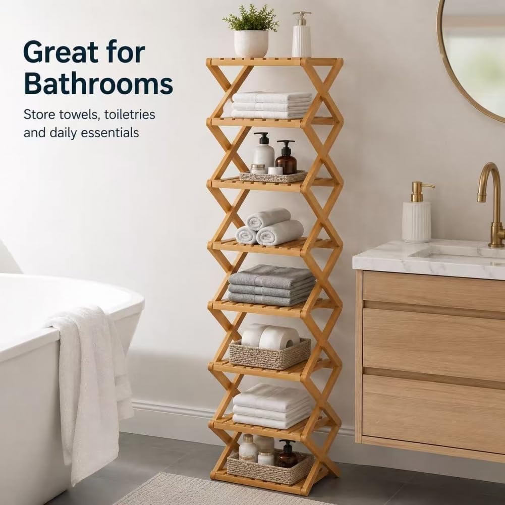 8-Tier Folding Shoe Rack, Vertical Space-Saving Storage Organizer, Heavy-Duty Foldable Shoe Shelf for Entryway, Closet, Bedroom