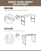 FanttikOutdoor 4ft Portable Folding Table, One-Handed Height Adjustment, 4 Heights, Gravity Lock, Carry Handle, Indoor Outdoor Heavy Duty Fold-in-Half Utility Table, Party, 2-Pack, White Zeta X4 Pro