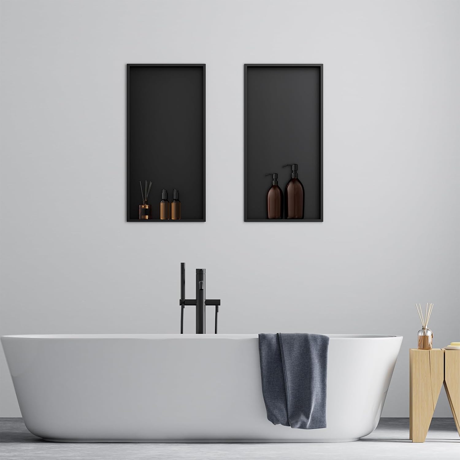 Achelous Stainless Steel Insert Shower Niche 24" X 12" NO Tile Needed, Bathroom Wall Niche Recessed Shower Shelf Organizer, Wall-inserted Niche Recessed Shower Caddy, Matte Black