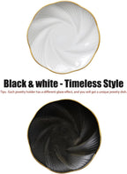 Black Ceramic Jewelry Tray with Gold Edge, 5 Inch Modern Trinket Dish for Rings & Earrings, Minimal Vanity Organizer