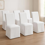 Slipcovered Dining Chairs Set of 6, Parsons Dining Chair with Removable Skirte Upholstered Linen Fabric Kitchen Chairs for Dining/Living Room, Banquet, Solid Wood, Beige