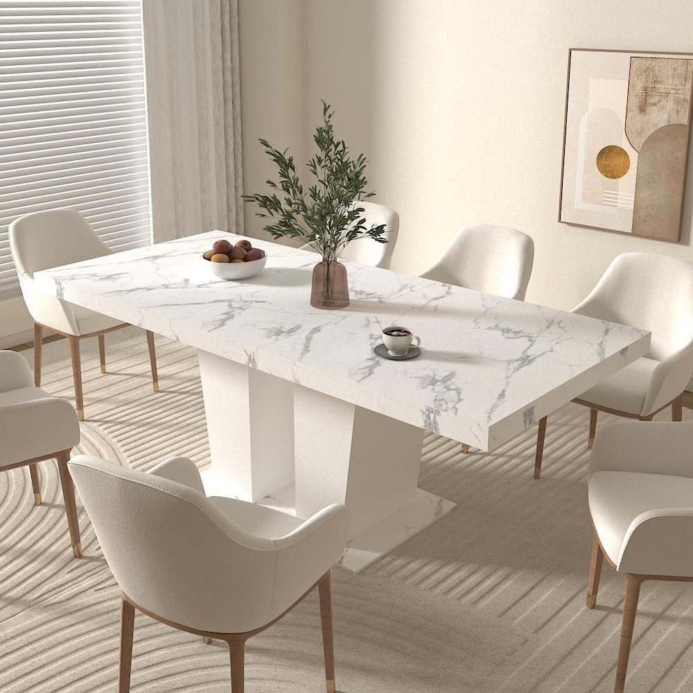 78.74" Extendable Dining Room Table for 6-10 Modern Faux Marble Wooden E...