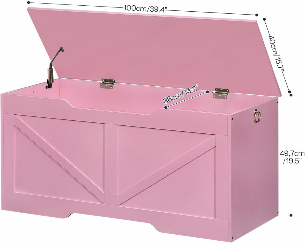 HOOBRO Storage Bench, 39.4" Retro Wooden Storage Chest with U-Shaped Cut-Out Pull, Safety Hinge, Supports 220 lb and Easy Assembly for Toy Box Organizer (Pink) PK771CW01