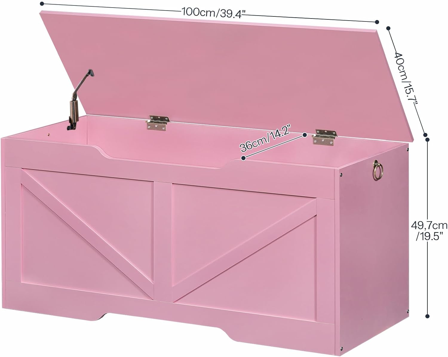 HOOBRO Storage Bench, 39.4" Retro Wooden Storage Chest with U-Shaped Cut-Out Pull, Safety Hinge, Supports 220 lb and Easy Assembly for Toy Box Organizer (Pink) PK771CW01