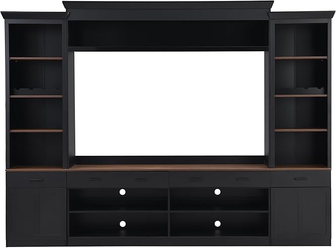 Farmhouse 4-Piece Entertainment Center with Bookshelf for TVs Up to 70",...