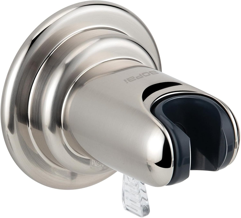 BOPai Suction Cup Shower Head Holder for Handheld Shower – No Drill, for Smooth Surfaces Only, Adjustable 20°, Brushed Nickel